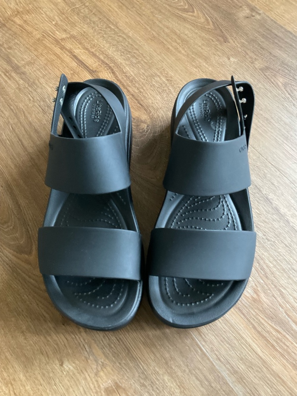 CROCS Women's Black Dual-Strap Wedge Sandals Size 9